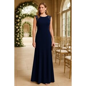 Lauren Ralph Lauren Dress 14 Navy Sequin Lace Evening Gown Formal NWT